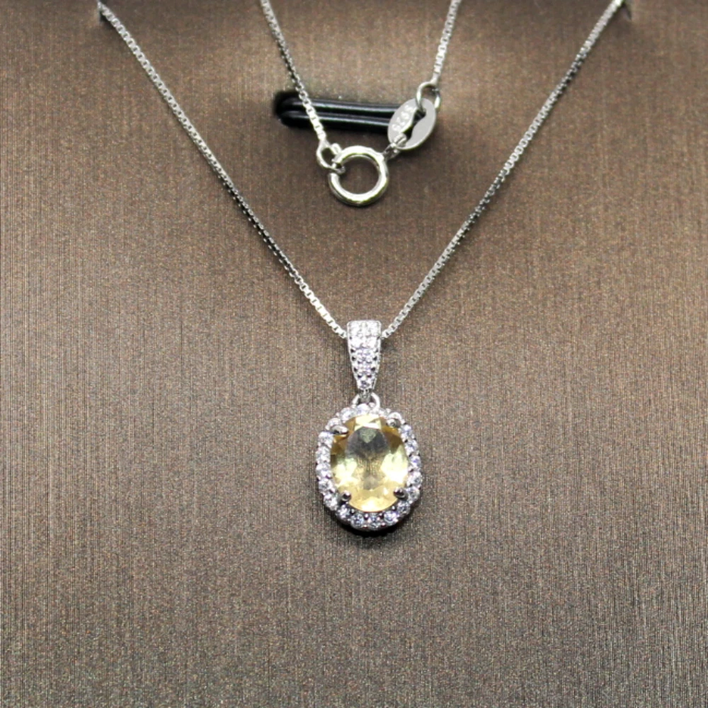 Ожерелье из стерлингового серебра 925 пробы с натуральным цитрином, размер камня приблизительно 6 * 8 мм