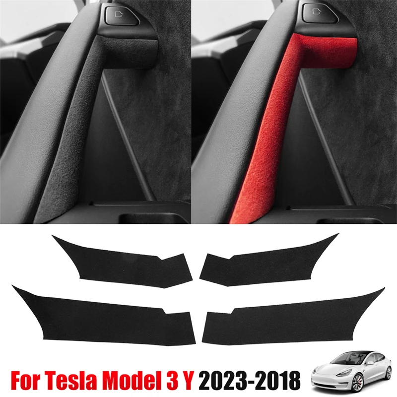 Для Tesla Модель 3 Y 2023-2018 Внутренняя ручка двери автомобиля Декоративная накладка из Алькантары Защитная крышка салона 2022 2021 2020