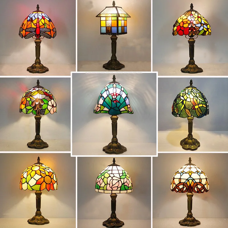 Настольная лампа из цветного стекла Тиффани, стеклянный абажур, настольная лампа для декоративной атмосферы в помещении, прикроватная лампа для чтения.