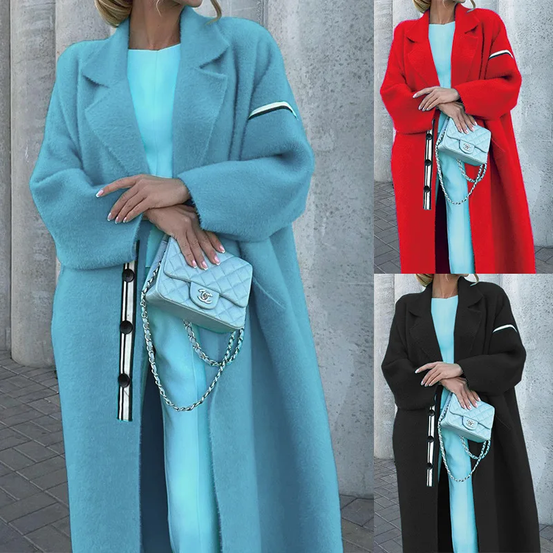 Пальто для женщин 2023, осенне-зимнее темпераментное пальто, свободное и тонкое длинное шерстяное пальто