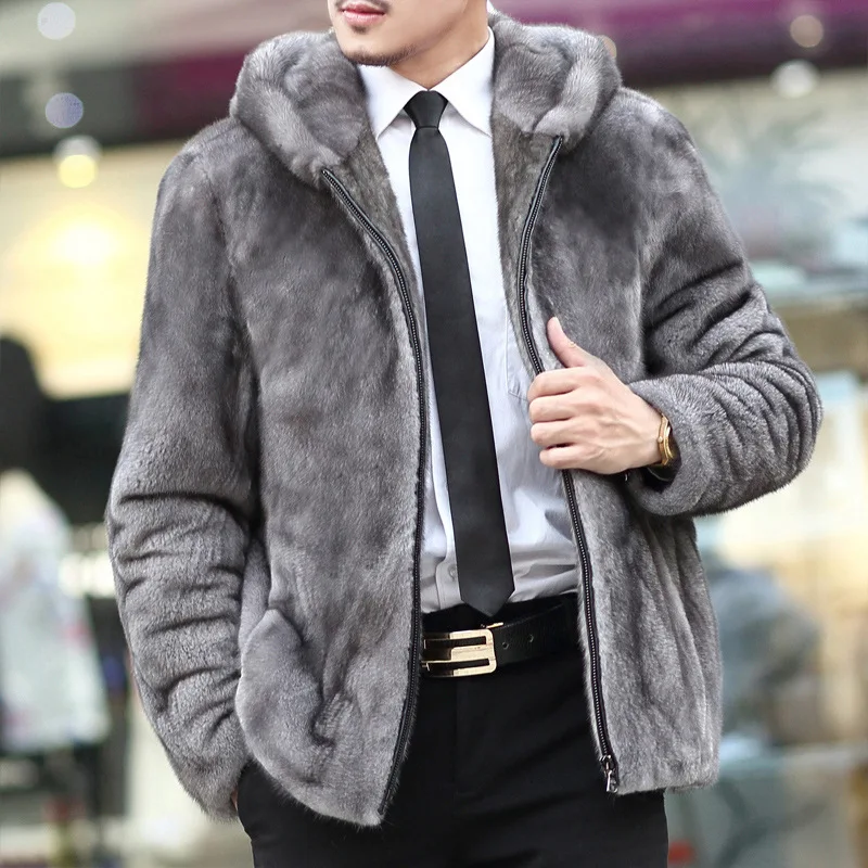 2023, пальто с капюшоном на молнии из искусственного меха норки, мужские приталенные повседневные пальто-шали на холодную погоду, Новая стильная зимняя утепленная теплая мужская одежда