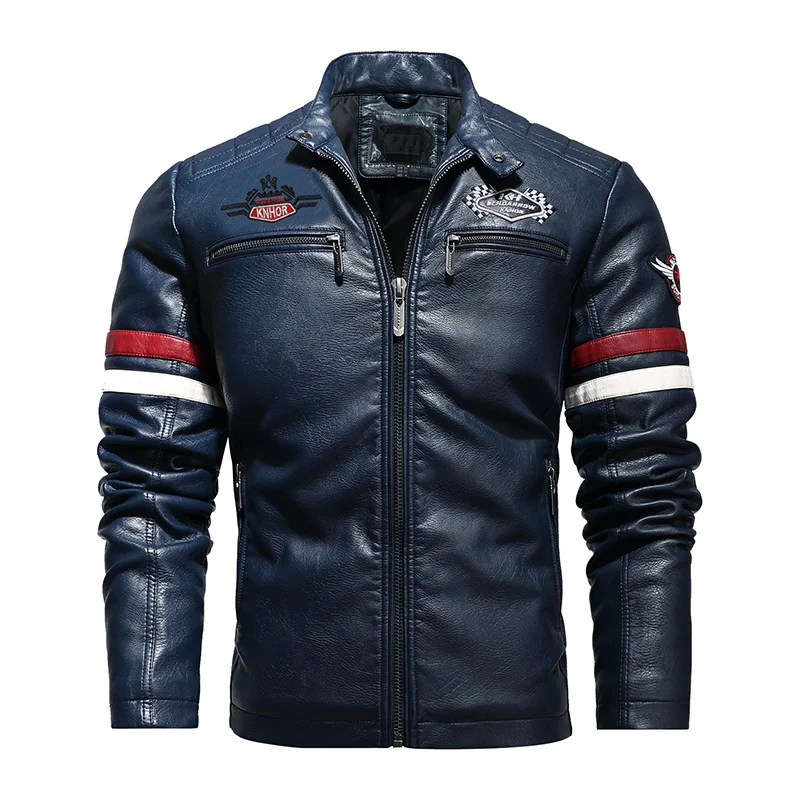 Новые модные мотоциклетные мужские кожаные куртки, зимняя приталенная куртка-бомбер, повседневная байкерская кожаная куртка с вышивкой, мужское пальто из искусственной кожи