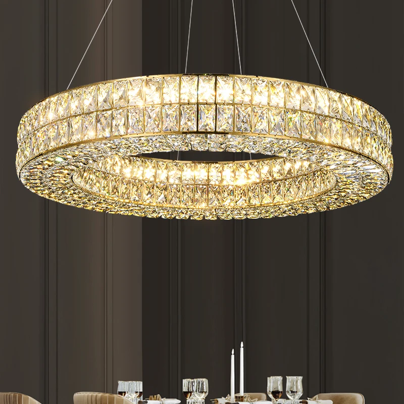 Круглая хрустальная Люстра LED Золотисто-серебристого цвета Со Сменным подвесным светильником для гостиной, столовой, Современный Хрустальный подвесной светильник